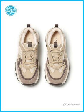 Chunky Sneakers Pigskin Air Mesh Lace-Up Dad Shoes Women